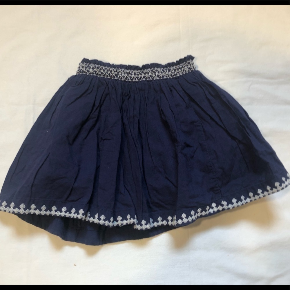 Monoprix Navy Skirt with a Smock Waist and Embroidered Hem, size 3